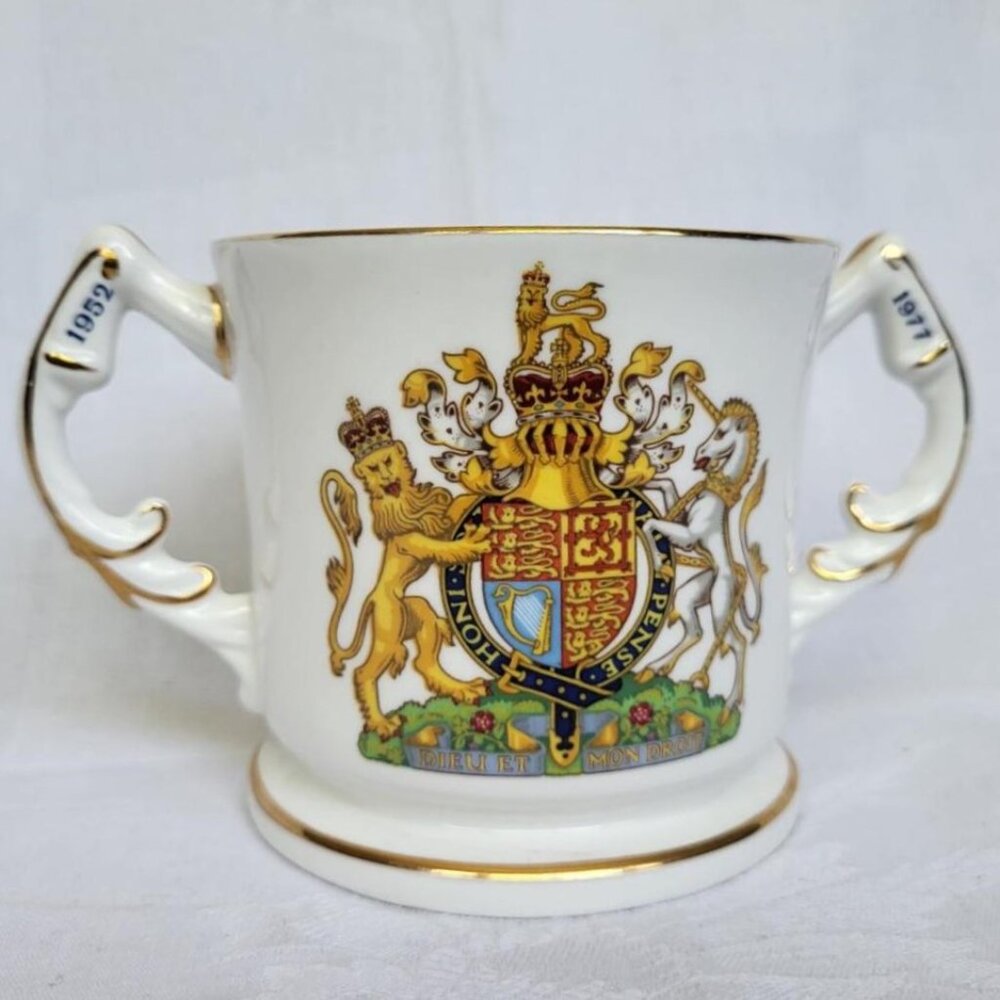 Queen Elizabeth II Silver Jubilee Mug by Aynsley - double handled